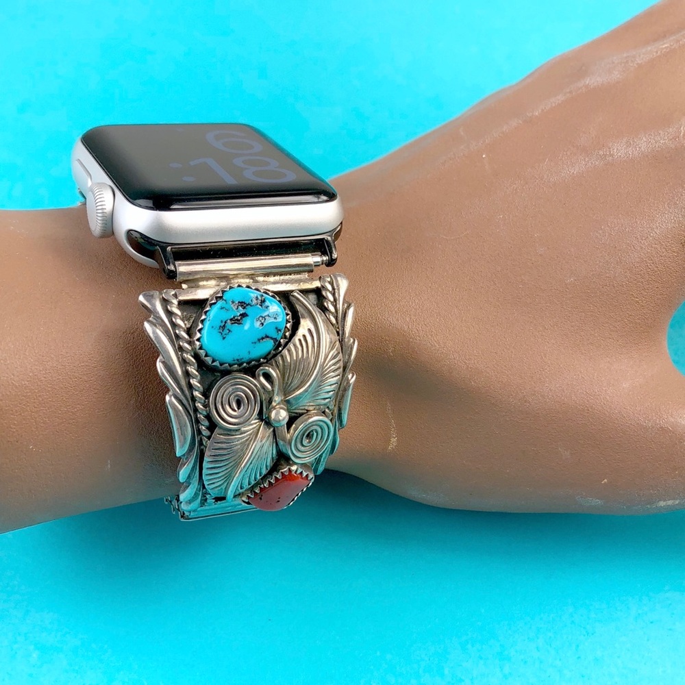 Native American Turquoise & Coral Apple Watch Band